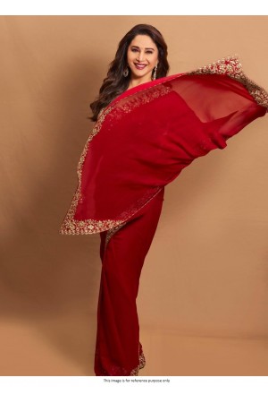 Bollywood Madhuri dixit inspired Red and gold georgette saree